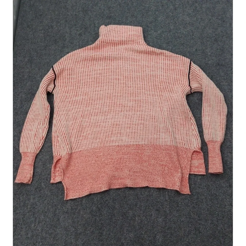 Soft Surroundings Selene Sweater Women Medium Pink Ribbed Turtleneck Black Pipe‎